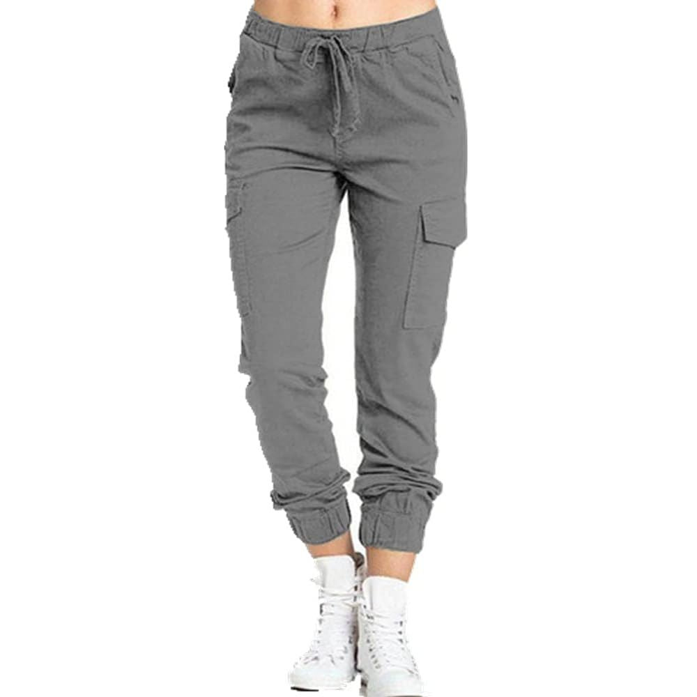 Grey Ladies Pants Cargo Pants Casual Elastic Waist String Side Pocket –  Fashion Trendz